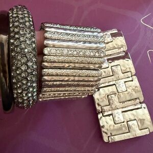 Elegant Silver Stretch Bracelets & Bangles Set Of 4